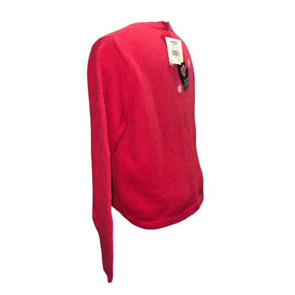 Christmas Winter Wool Cardigan Sweater Medium Red Mitten & Snowflake Design Crof - Picture 8 of 11